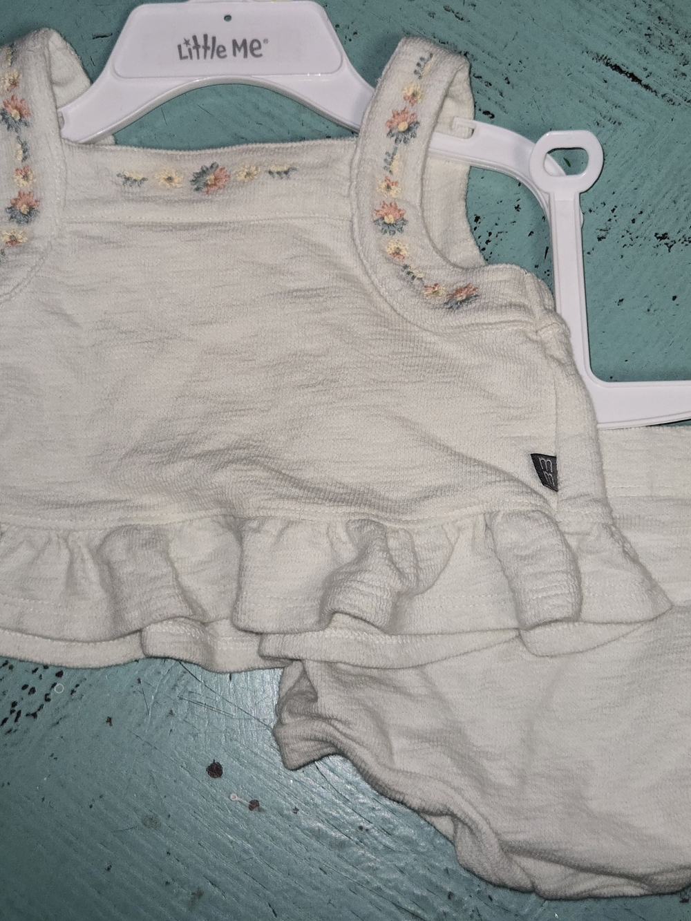 Little Me Cream Ruffle Tank & Bloomer Set with Pastel Floral Trim